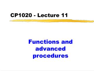 CP1020 - Lecture 11